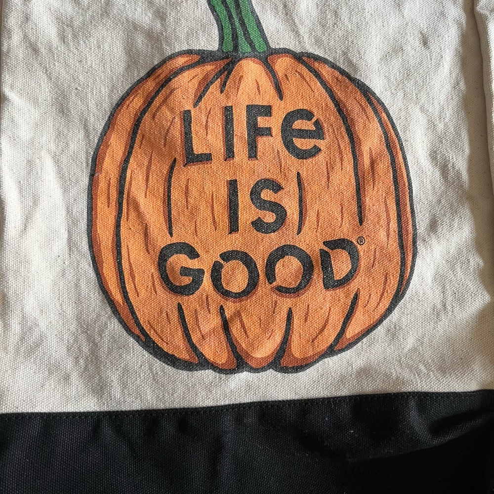 Life is Good Pumpkin Canvas Cotton Tote Bag - Halloween Fall - Picture 4 of 4